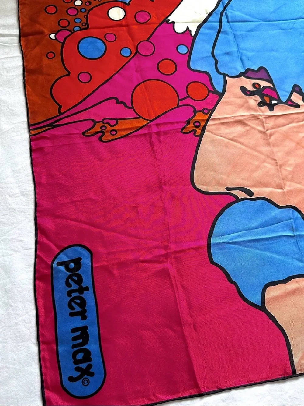 Vintage Peter Max Self Portrait Silk Scarf